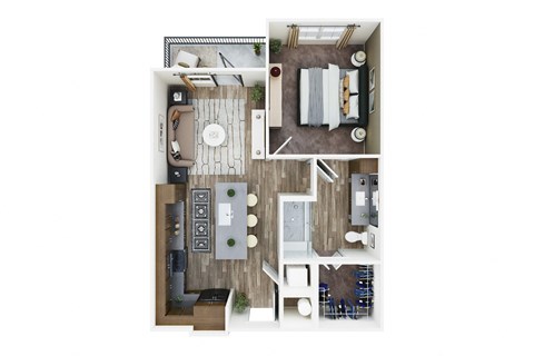 Floor plan for 1 bed, 1 bath, 710 sqft